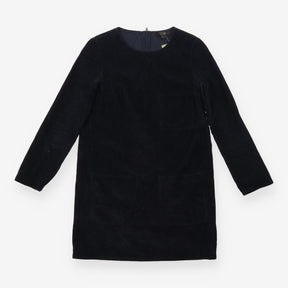 Dress Navy Blue Corduroy Long Sleeve Patch Pocket