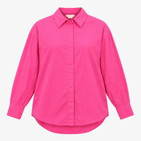 Cotton Button Down Long Sleeve Shirt Bright Pink