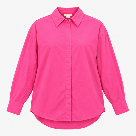 Cotton Button Down Long Sleeve Shirt Bright Pink