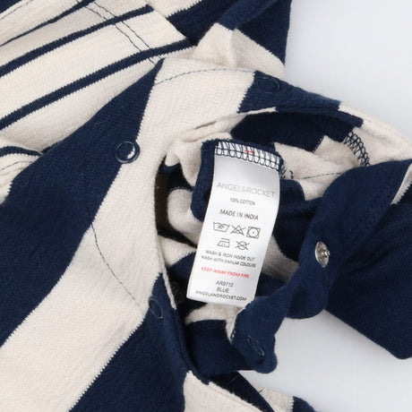 Angel and Rocket navy striped sleepsuit with red A