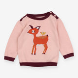 Pink deer jumper with burgundy trim