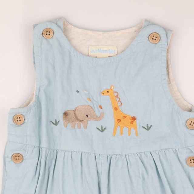 Dungarees Lined Cord pale blue giraffe elephant