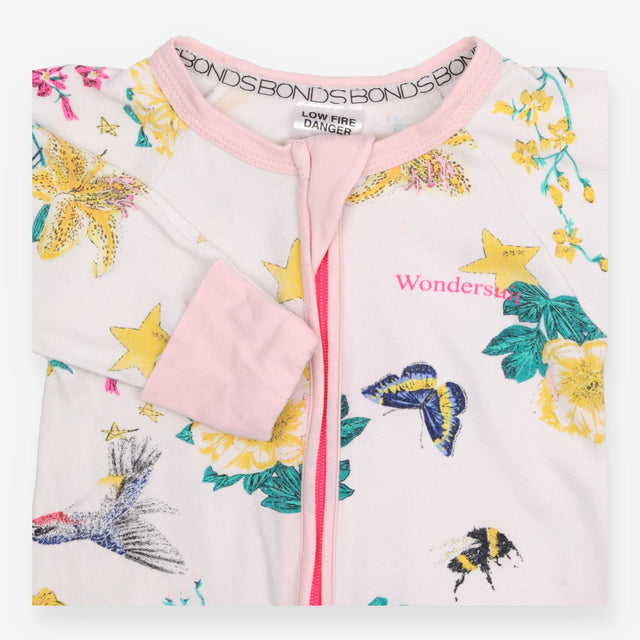 White Floral Wondersuit Pink Lining