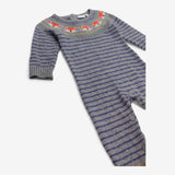 Romper Knit Grey with Blue Stripe Foxes