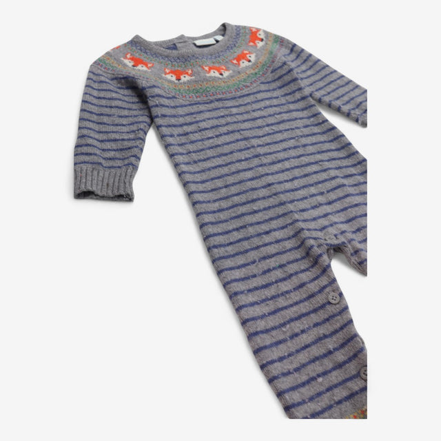 Romper Knit Grey with Blue Stripe Foxes