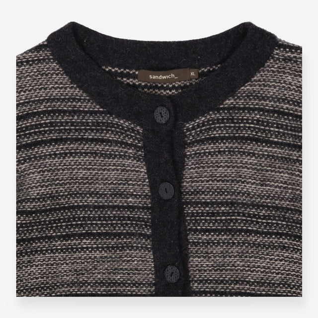 Grey & Black Striped Cardigan Button Front Knit