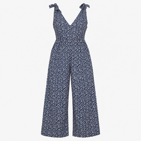 Jumpsuit Floral Tie Shoulder V Neck Wide Leg