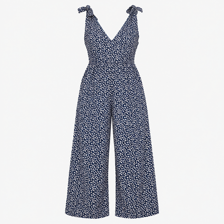 Jumpsuit Floral Tie Shoulder V Neck Wide Leg