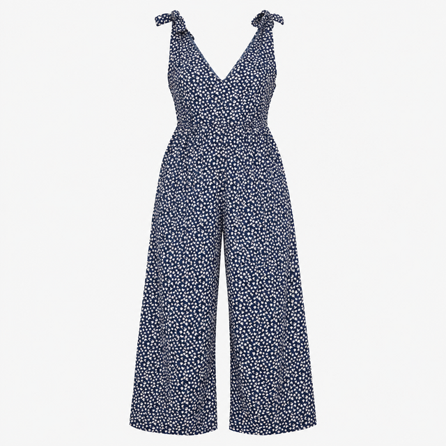 Jumpsuit Floral Tie Shoulder V Neck Wide Leg