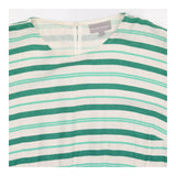 Green White Striped Viscose Linen Short Sleeve Dre