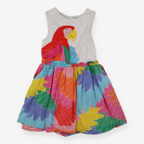 Dress Sleeveless White Parrot