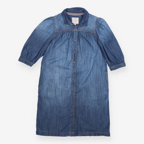 FatFace Blue Denim Puff 3/4 Sleeve Yoke Shirt Midi