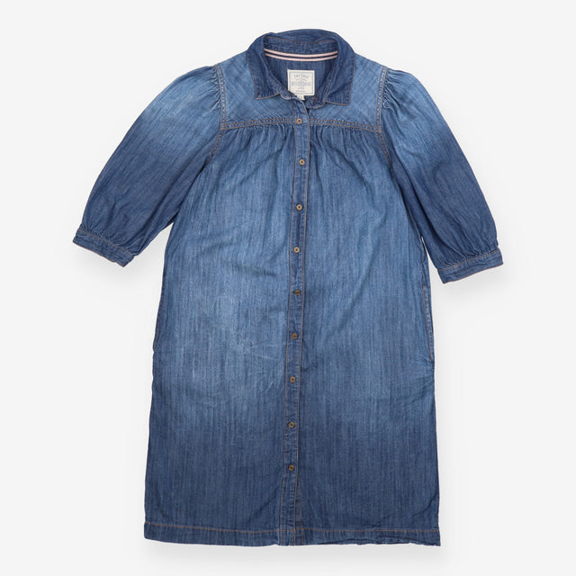 FatFace Blue Denim Puff 3/4 Sleeve Yoke Shirt Midi