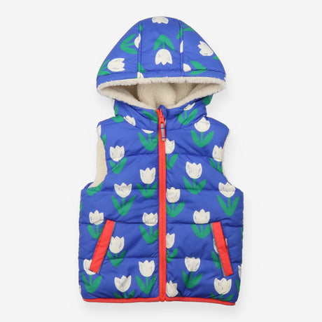 Gilet Reversible Blue Tulips Fleece Lined