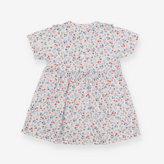 Woven Dress White with Blue and Red Flowers
