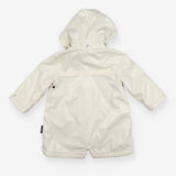 Raincoat cream with silver and visor on hood