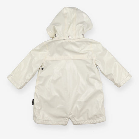 Raincoat cream with silver and visor on hood
