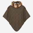 Poncho Wool Blend Faux Fur Collar Checked Dark Gre