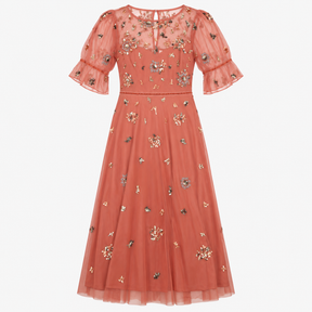Dusty Pink Sequin Embellished Short Sleeve Maxi Dr