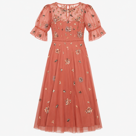 Dusty Pink Sequin Embellished Short Sleeve Maxi Dr