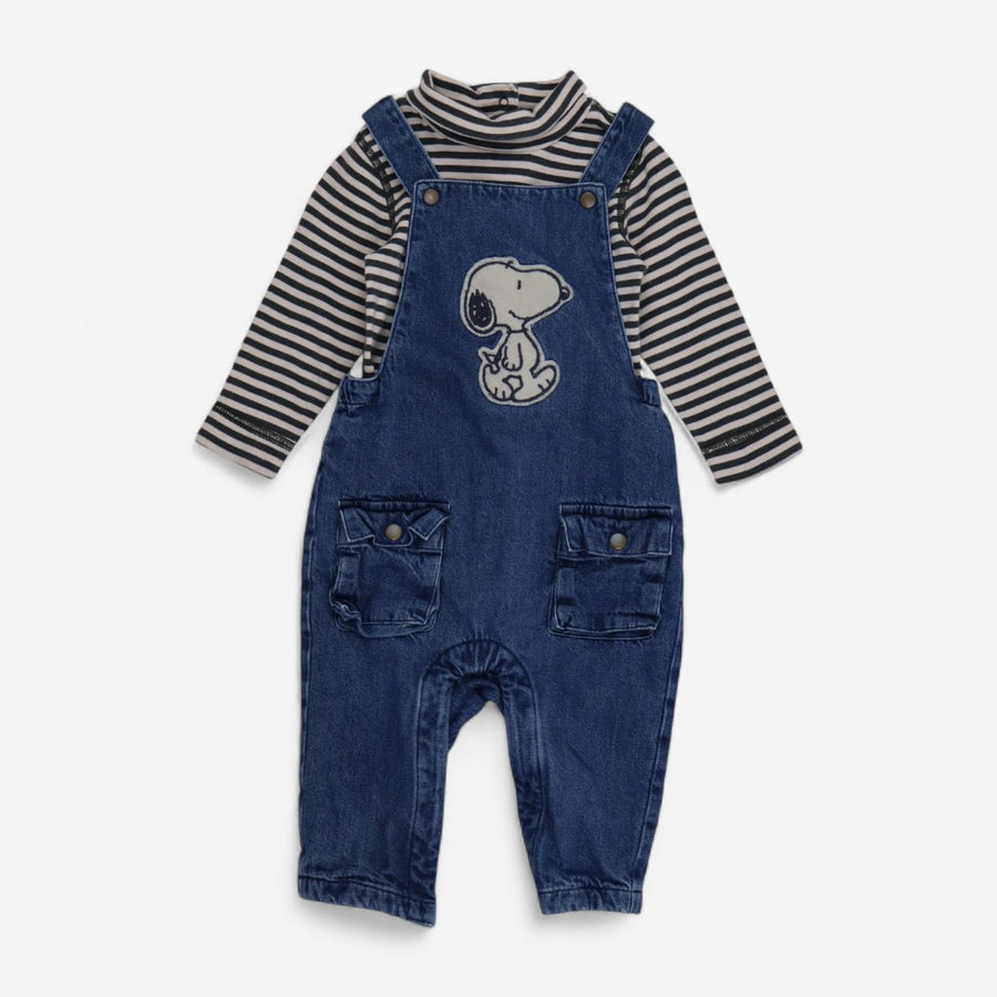 Dungarees Denim with Snoopy Applique and Striped B