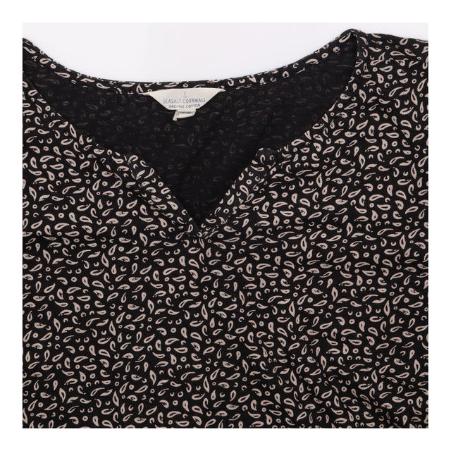Indigo Cream Leaf Print V Neck Three Quarter Sleev