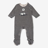 Sleepsuit Black and Cream Velour Striped with Snoo