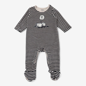 Sleepsuit Black and Cream Velour Striped with Snoo