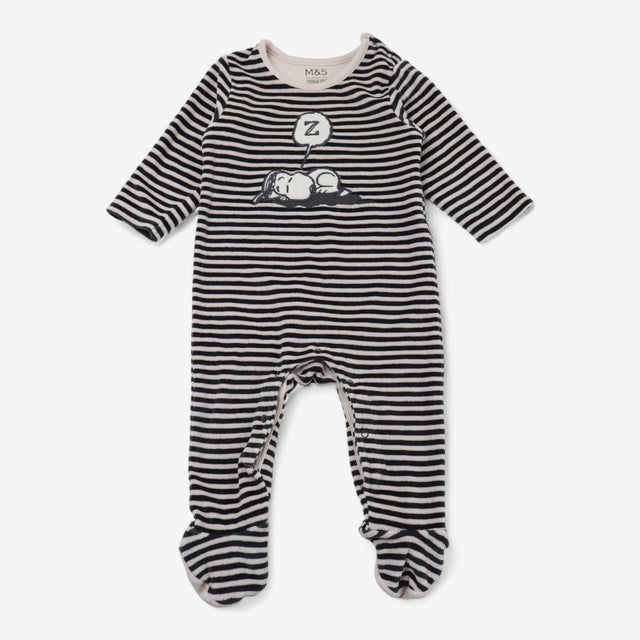 Sleepsuit Black and Cream Velour Striped with Snoo