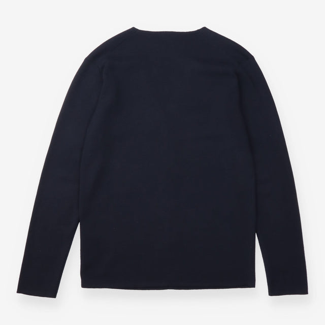 Cardigan Navy Button Front Long Sleeve Minimal Kni