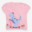 Tee SS pink blue dino on scooter