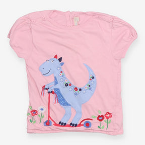 Tee SS pink blue dino on scooter