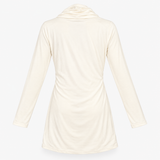Cream Draped Long Sleeve Maternity Dress