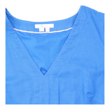Midi Dress Linen Blend Short Sleeve V Neck Blue