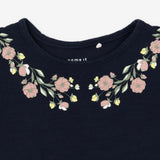 Dress SS navy flowers on neck jersey