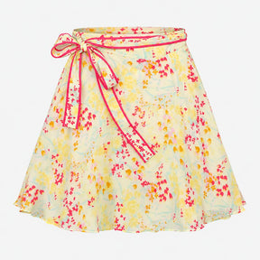 Skirt Yellow Pink Floral Print Wrap Tie Waist Midi