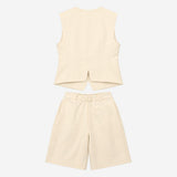 Ecru Off White Asymmetric Button Waistcoat Vest Pl