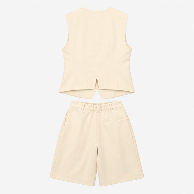 Ecru Off White Asymmetric Button Waistcoat Vest Pl