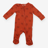 Sleepsuit burnt orange bear zip ribbed