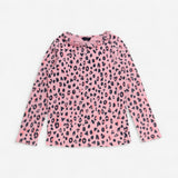 Top long sleeves leopard-print with ruffle necklin
