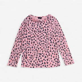 Top long sleeves leopard-print with ruffle necklin