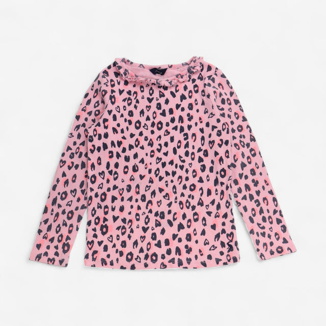 Top long sleeves leopard-print with ruffle necklin
