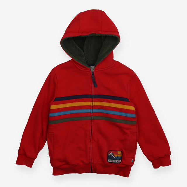 Hoodie zip red stripe fleece lining