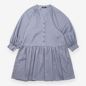 Checked Dress Blue Pink Button Front Long Sleeve