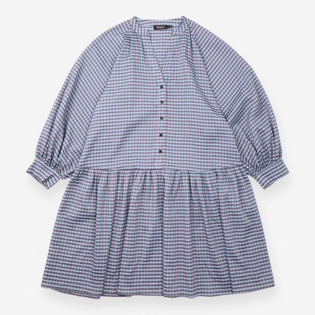 Checked Dress Blue Pink Button Front Long Sleeve