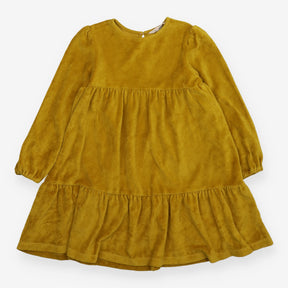 Velour Tiered Dress Dark Yellow