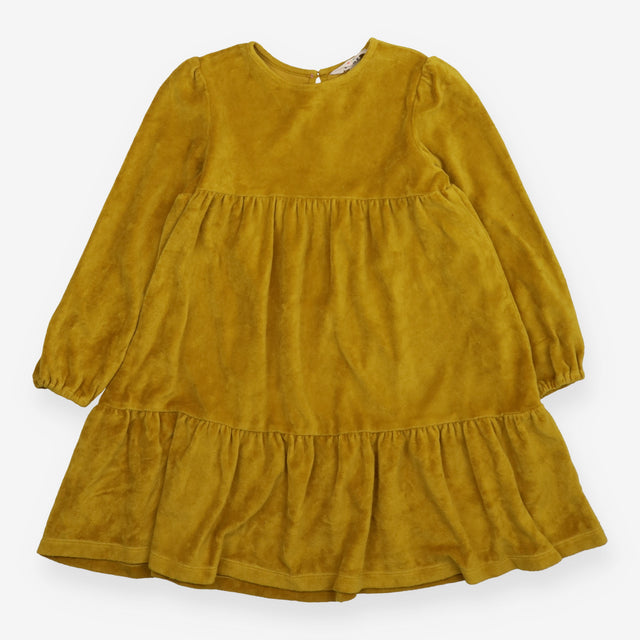 Velour Tiered Dress Dark Yellow