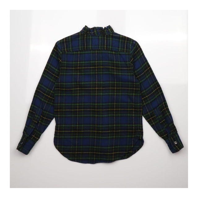 Shirt Blue Green Tartan Check Cotton Ruffle Trim