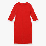 Dress Red Textured Long Sleeve Round Neck Midi