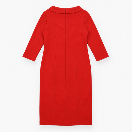 Dress Red Textured Long Sleeve Round Neck Midi
